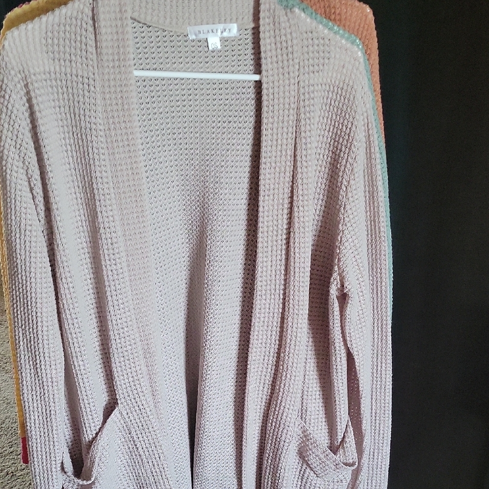 Cream Open-Front Cardigan Sweater with Waffle Knit